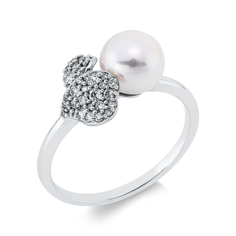 Image 90002809 - Ring 18 kt WG, 34 Brillanten 0,20 ct, TW-si, 1 SW weiß 7 mm, ...