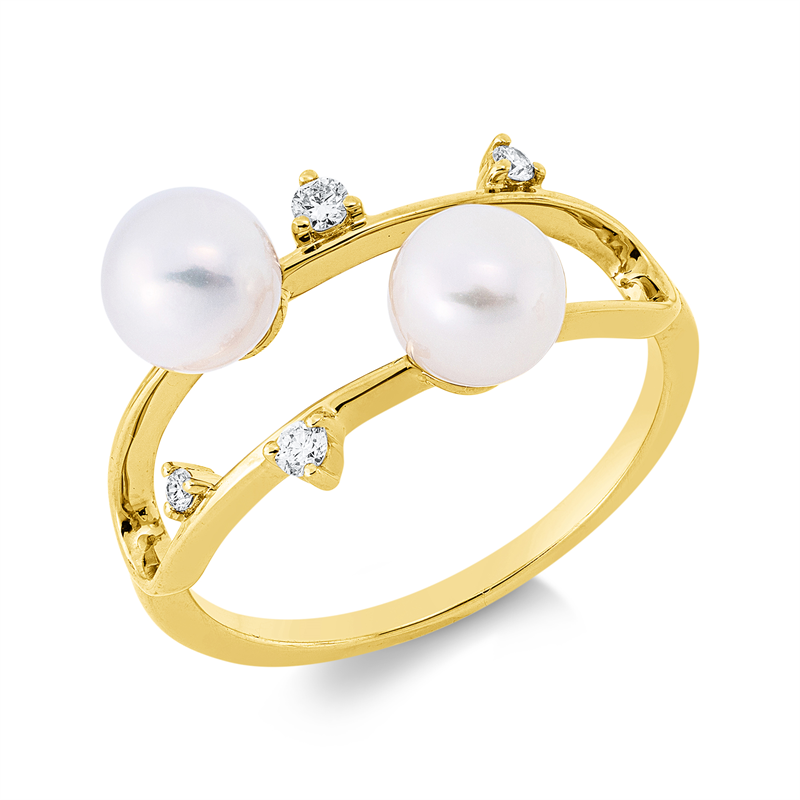 Image 90002810 - Ring 18 kt GG, 4 Brillanten 0,07 ct, TW-si, 2 ZP weiß 5,5 mm, ...