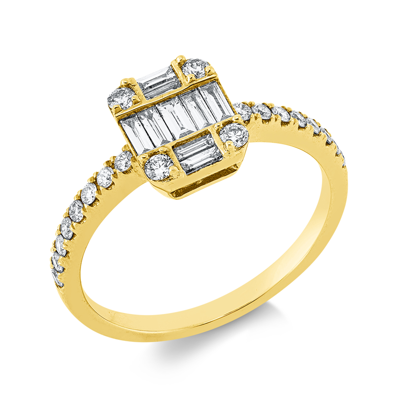Image 90002813 - Ring 18 kt GG, 9 Baguette 0,22 ct, TW-vsi, 20 Brillanten 0,26 ct, TW-si, ...