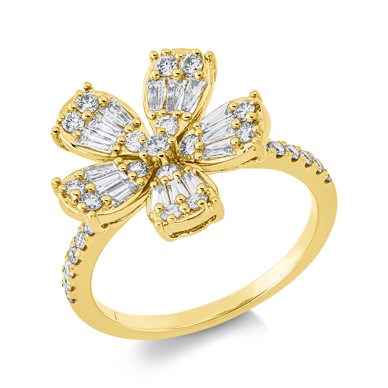 Image 90002814 - Ring 18 kt GG Blume, 15 Trapeze 0,32 ct, TW-vsi, 32 Brillanten 0,42 ct, TW-si, ...