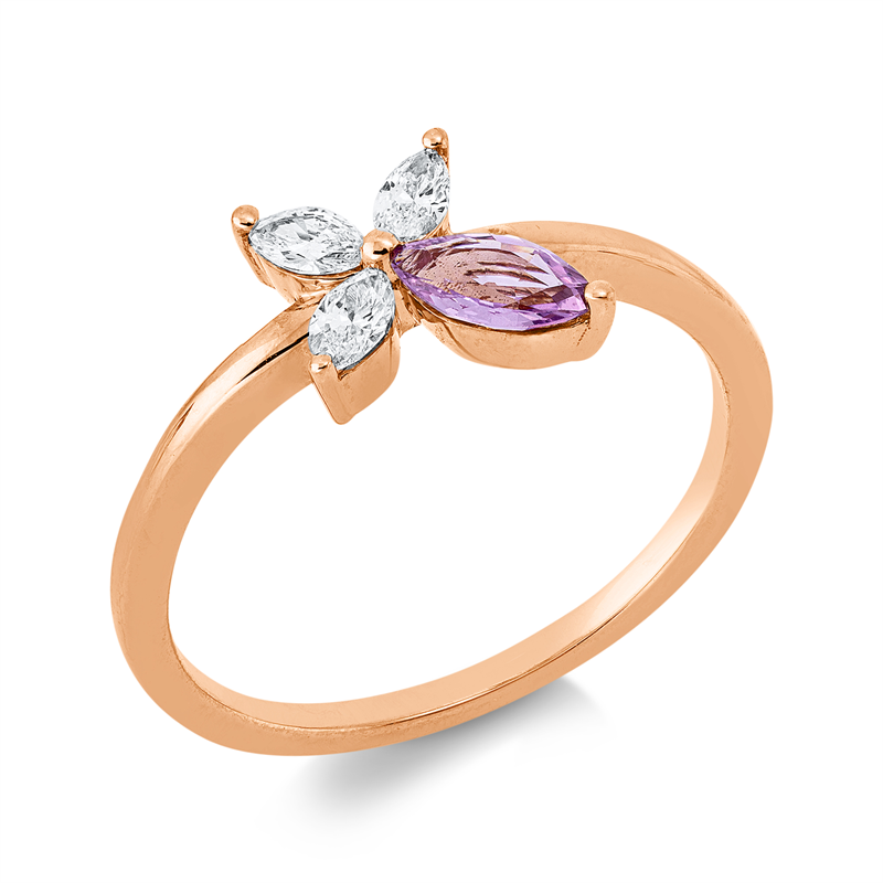 Image 90002815 - Ring 18 kt RG, 3 Navette 0,18 ct, TW-vsi, 1 Saphir 0,25 ct pink, ...