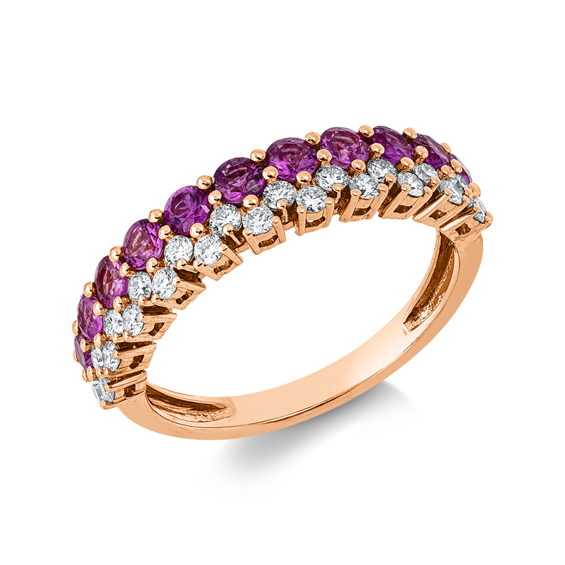 Image 90002818 - Ring 18 kt RG, 23 Brillanten 0,35 ct, TW-si, 11 Saphire 0,88 ct pink, ...