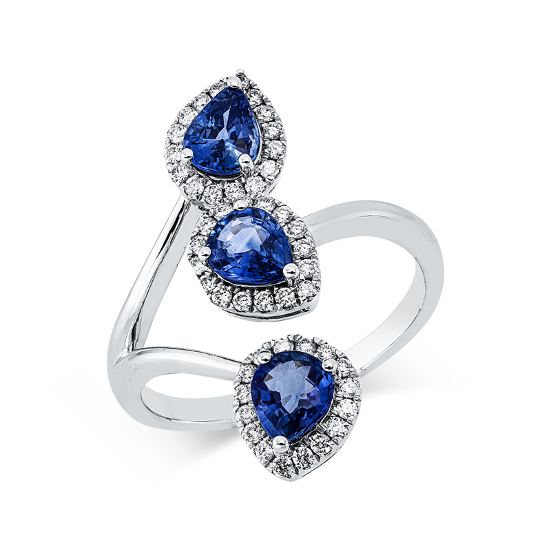 Image 90002819 - Ring 18 kt WG, 48 Brillanten 0,23 ct, TW-si, 3 Saphire 1,16 ct blau, H:6,8 mm, ...
