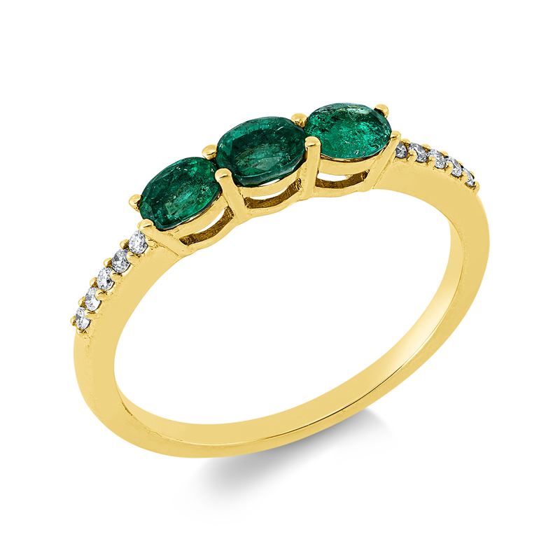 Image 90002820 - Ring 18 kt GG, 10 Brillanten 0,06 ct, TW-si, 3 Smaragde 0,56 ct grün, ...