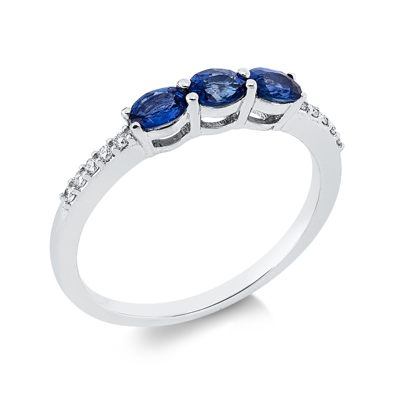 Image 90002821 - Ring 18 kt WG, 10 Brillanten 0,06 ct, TW-si, 3 Saphire 0,59 ct blau, ...