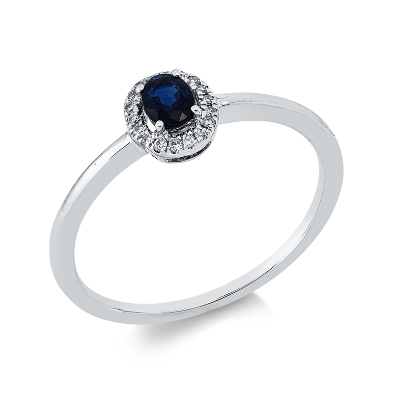 Image 90002923 - Ring 4er-Krappe 18 kt WG, 18 Brillanten 0,05 ct, TW-si, 1 Saphir 0,21 ct blau, ...