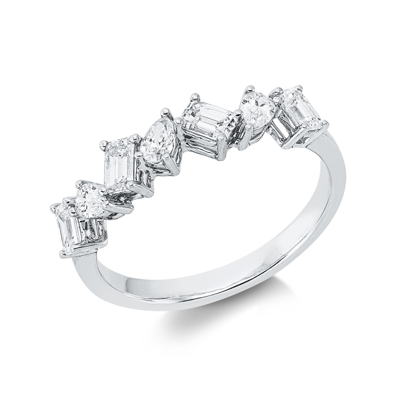 Image 90002939 - Ring 18 kt WG, 3 Tropfen 0,25 ct, TW-si, 4 Sm.schliff 0,63 ct, TW-si, B:4,5 mm, ...