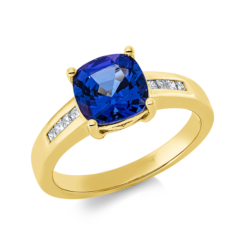 Image 90002838 - Ring 18 kt GG, 8 Princ. 0,23 ct, TW-si, 1 Tansanit 2,15 ct blau, H:7,6 mm, B:7,7 mm, ...