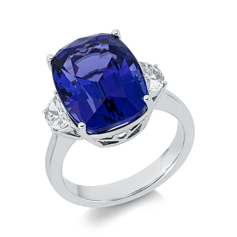 Image 90002841 - Ring 18 kt WG, 2 Halbmond 0,46 ct, TW-si, 1 Tansanit 11,52 ct blau, ...