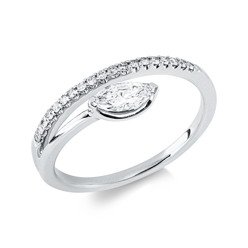 Image 90002846 - Ring Zarge 18 kt WG, 1 Navette 0,21 ct, TW-vsi, 19 Brillanten 0,10 ct, TW-si, ...