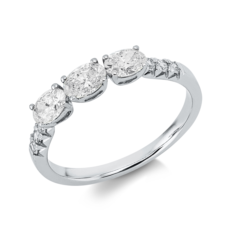 Image 90002848 - Ring 4er-Krappe 18 kt WG, 3 Oval 0,64 ct, W-vsi, 6 Brillanten 0,13 ct, TW-si, B:3,0 mm, ...