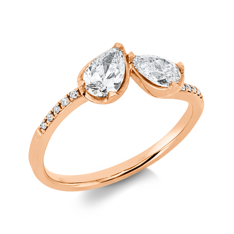 Image 90002853 - Ring 3er-Krappe 18 kt RG, 2 Tropfen 0,70 ct, W-si, 10 Brillanten 0,03 ct, TW-si, H:10,6 ...