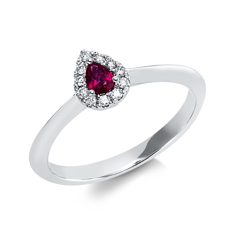Image 90002952 - Ring 3er-Krappe 18 kt WG, 11 Brillanten 0,08 ct, TW-vsi, 1 Rubin 0,17 ct rot, ...