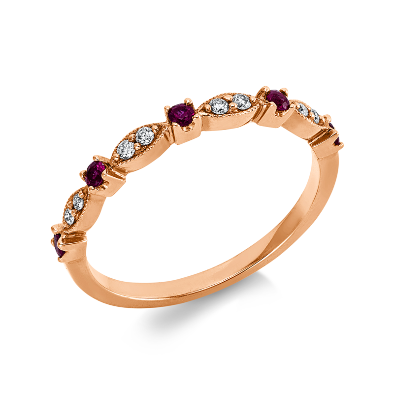 Image 90002854 - Ring 18 kt RG, 8 Brillanten 0,07 ct, TW-si, 5 Rubine 0,16 ct rot, ...