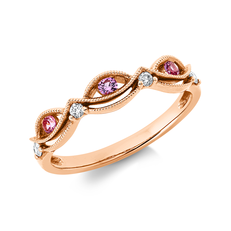 Image 90002855 - Ring 18 kt RG, 4 Brillanten 0,07 ct, TW-si, 3 Saphire 0,12 ct pink, B:4,0 mm, ...