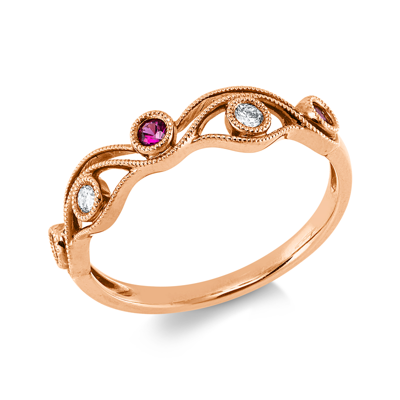 Image 90002856 - Ring 18 kt RG, 2 Brillanten 0,07 ct, TW-si, 3 Rubine 0,12 ct rot, B:4,5 mm, ...