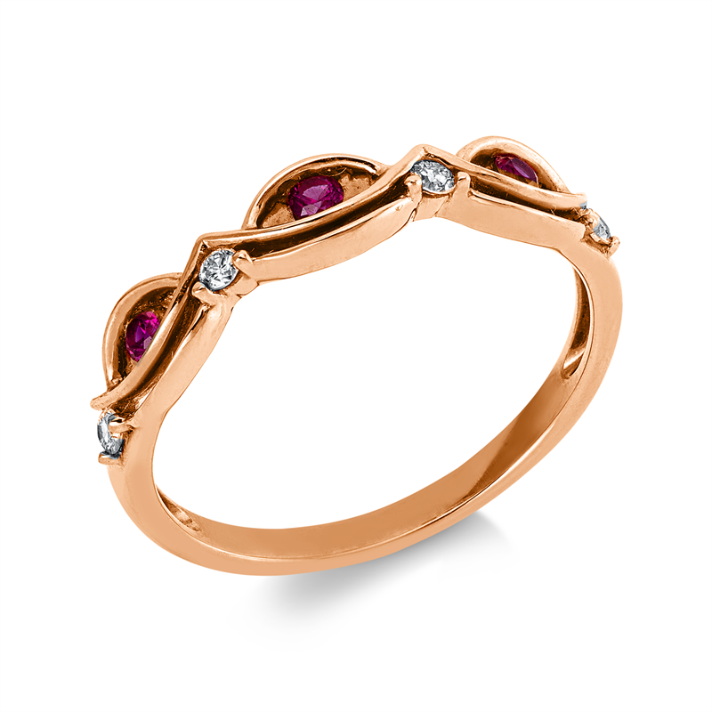 Image 90002857 - Ring 18 kt RG, 4 Brillanten 0,07 ct, TW-si, 3 Rubine 0,11 ct rot, B:4,0 mm, ...