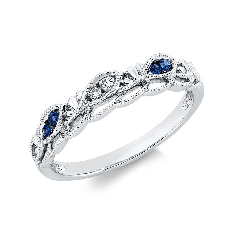 Image 90002858 - Ring 18 kt WG, 2 Brillanten 0,03 ct, TW-si, 4 Saphire 0,07 ct blau, B:4,1 mm, ...