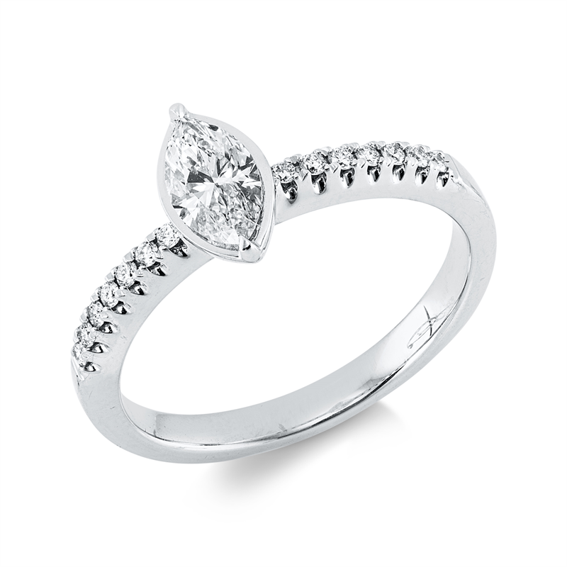 Image 90002859 - Ring 2er-Krappe 14 kt WG, 1 Navette 0,41 ct, W-si, 14 Brillanten 0,10 ct, TW-si, H:4,8 ...
