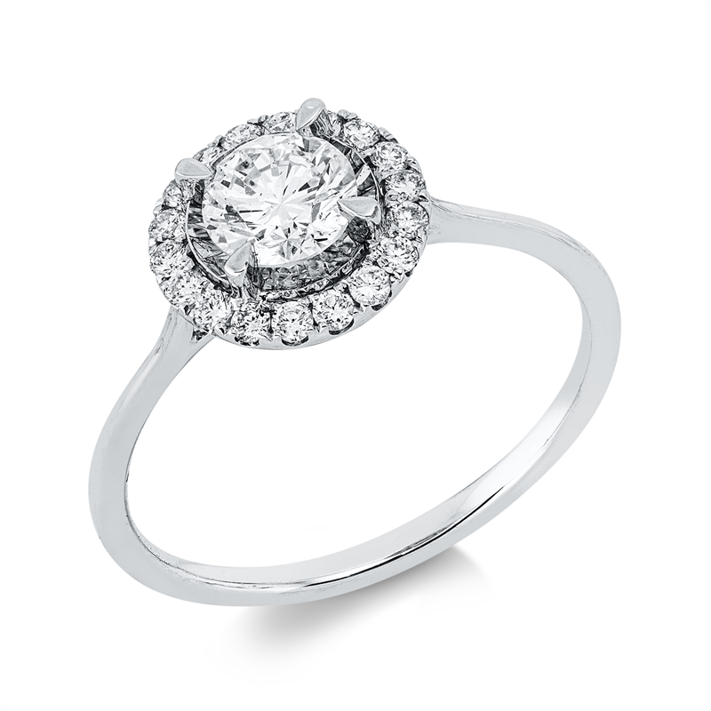 Image 90002863 - Ring 18 kt WG, 1 Brill. 0,53 ct, TW-si, 18 Brillanten 0,19 ct, TW-si, H:9,3 mm, B:9,1 mm, ...