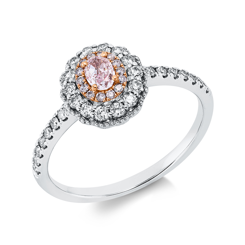 Image 90002865 - Ring 4er-Krappe 18 kt WG RG, 1 Oval 0,19 ct, pink-vsi, 42 Brillanten 0,38 ct, TW-si, ...