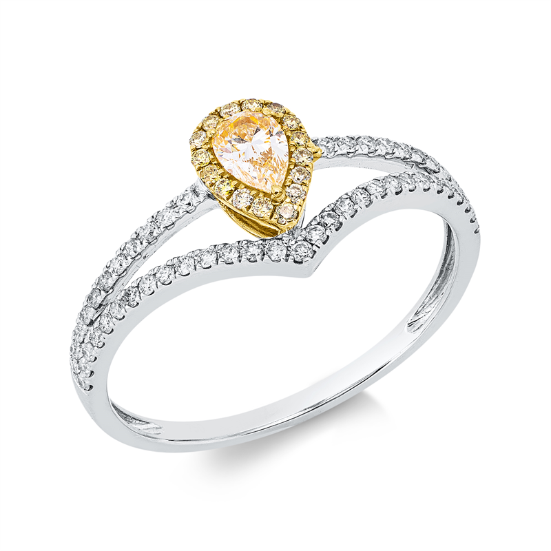 Image 90002866 - Ring 3er-Krappe 18 kt WG GG, 16 Brillanten 0,06 ct, gelb-vsi, 1 Tropfen 0,18 ct, ...