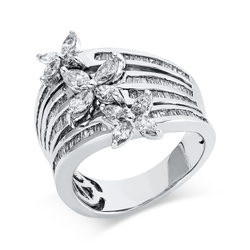 Image 90002868 - Ring 18 kt WG, 107 Trapeze 0,82 ct, F-si/pi, 12 Navette 1,18 ct, F-si/pi, ...