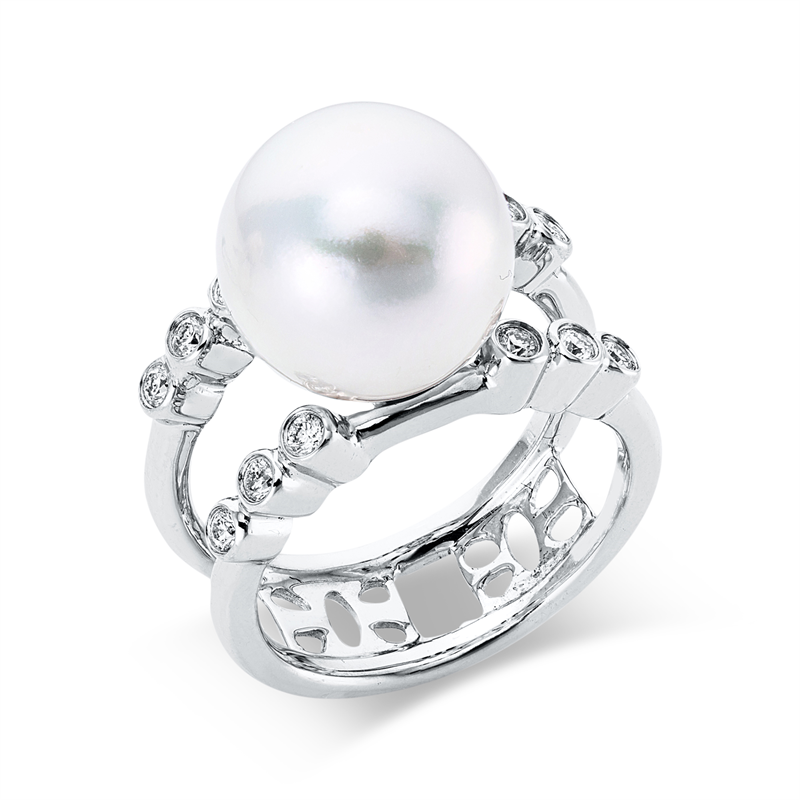 Image 90002870 - Ring 18 kt WG, 12 Brillanten 0,27 ct, F-si, 1 SS weiß 12,3 mm, H:19,9 mm, B:12,4 mm, ...