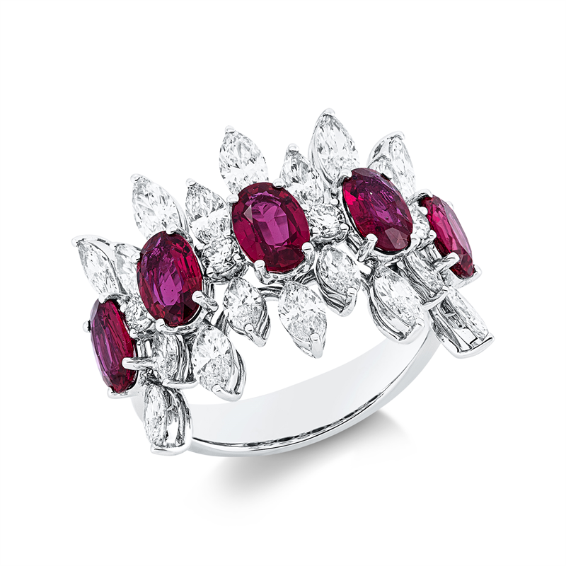 Image 90002871 - Ring 18 kt WG, IGI78J0350324, 18 Navette 1,75 ct, F-vvs/vs, 4 Brillanten 0,19 ct, ...