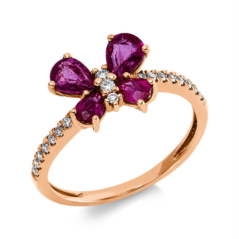 Image 90002973 - Ring 18 kt RG, 19 Brillanten 0,15 ct, F-si, 4 Rubine 1,12 ct rot, ...