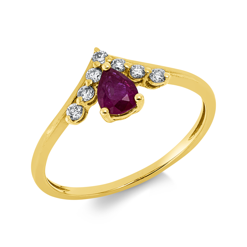 Image 90002974 - Ring 18 kt GG, 7 Brillanten 0,13 ct, F-si, 1 Rubin 0,41 ct rot, H:10,5 mm, B:8,1 mm, ...