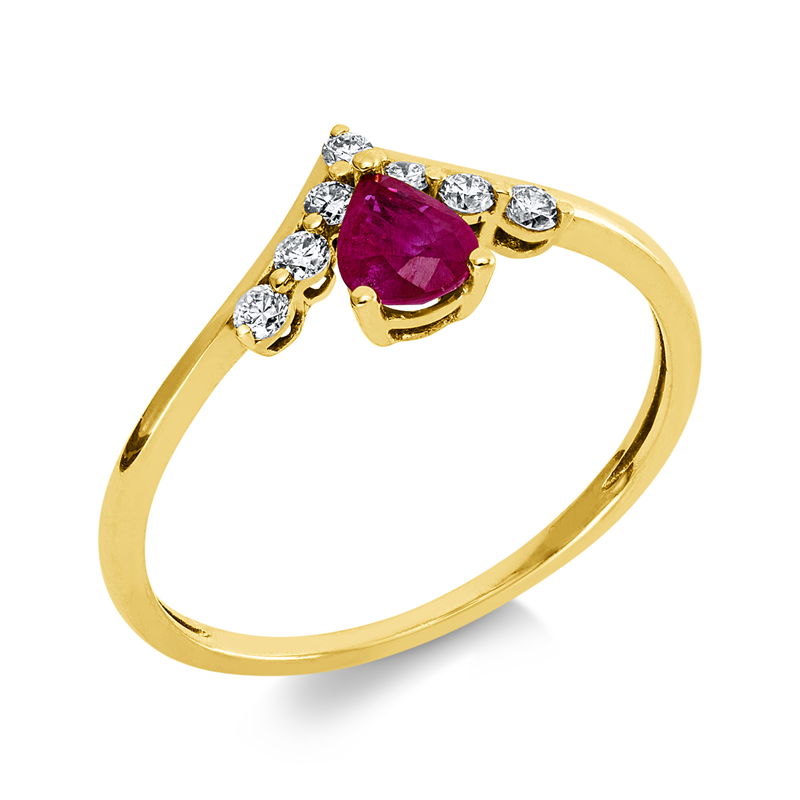 Image 90002978 - Ring 18 kt RG, 7 Brillanten 0,13 ct, F-si, 1 Rubin 0,39 ct rot, H:10,5 mm, B:8,1 mm, ...