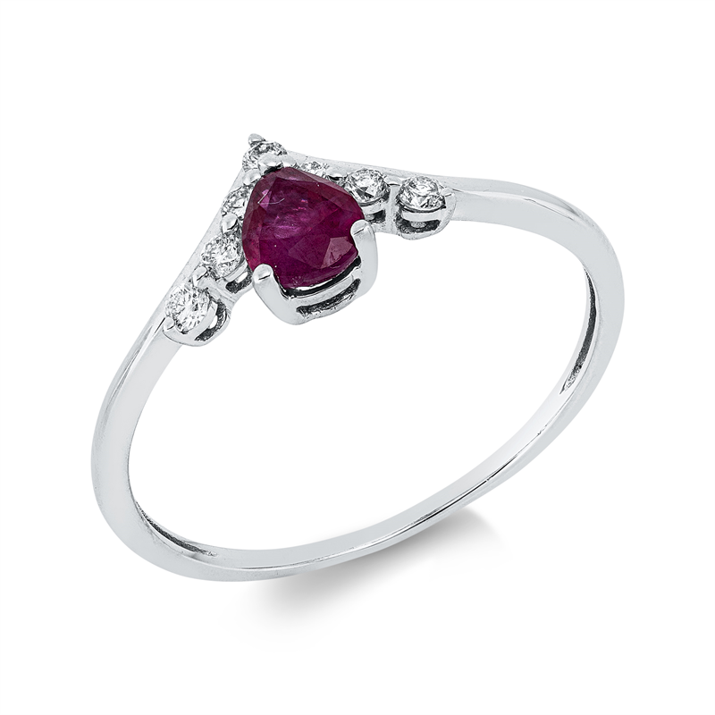 Image 90002980 - Ring 18 kt WG, 7 Brillanten 0,12 ct, F-si, 1 Rubin 0,41 ct rot, H:10,5 mm, B:8,1 mm, ...
