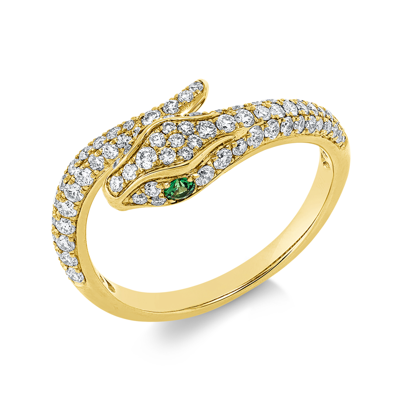 Image 90002985 - Ring 18 kt GG Schlange, 80 Brillanten 0,58 ct, F-vsi, 2 Tsavorith 0,08 ct grün, H:8,3 ...