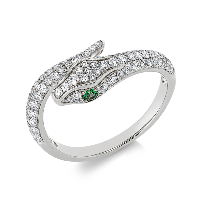 Image 90002986 - Ring 18 kt WG Schlange, 80 Brillanten 0,58 ct, F-vsi, 2 Tsavorith 0,07 ct grün, ...