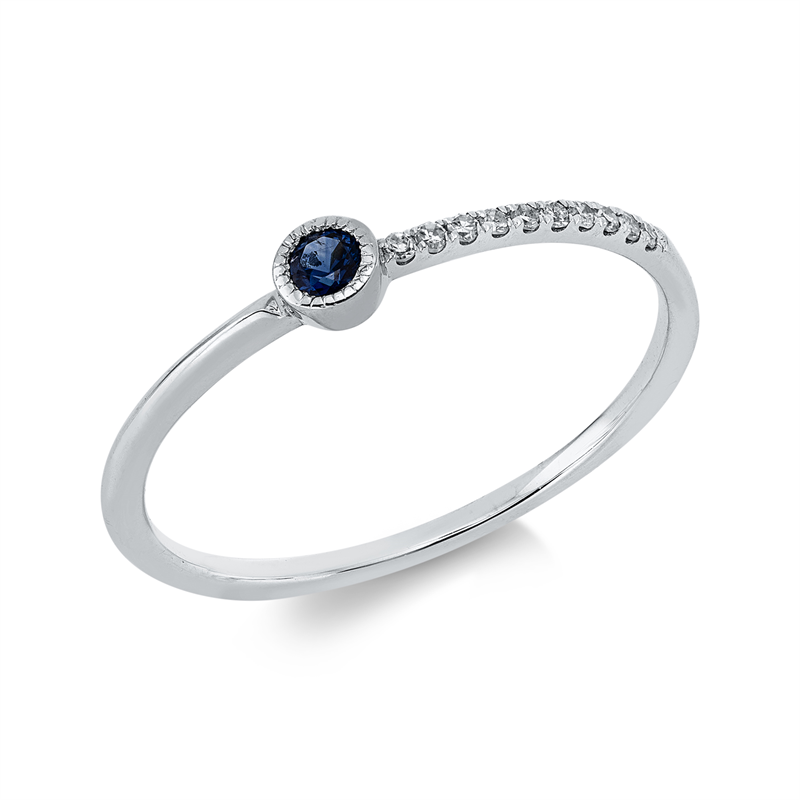 Image 90002991 - Ring 18 kt WG, 10 Diamanten 0,05 ct, W-si, 1 Saphir 0,08 ct blau, H:3,3 mm, B:3,1 mm, ...