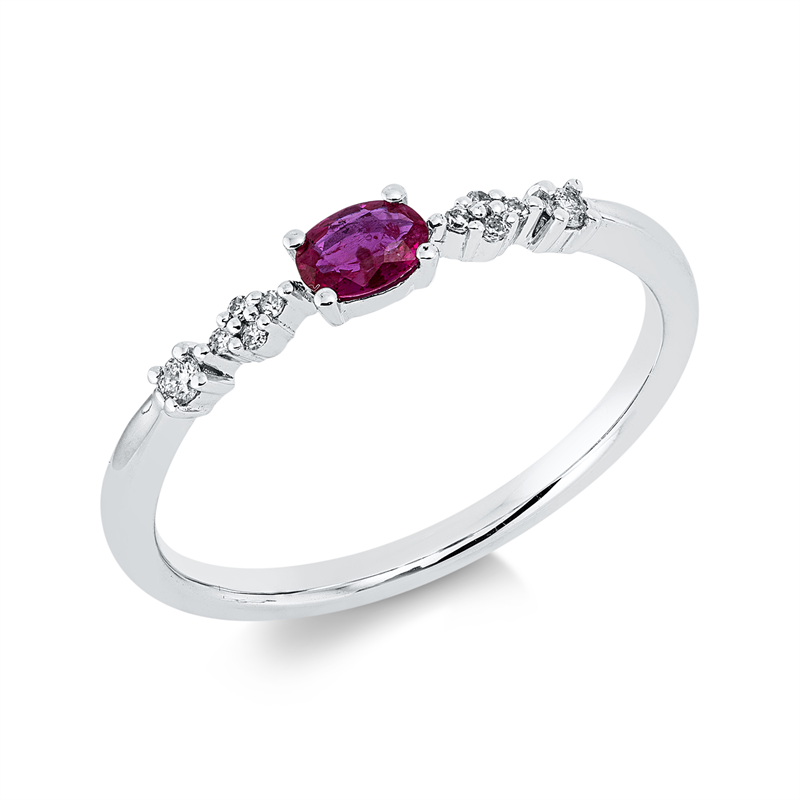 Image 90002992 - Ring 18 kt WG, 8 Diamanten 0,02 ct, W-si, 2 Brillanten 0,03 ct, TW-pi, 1 Rubin 0,17 ct ...