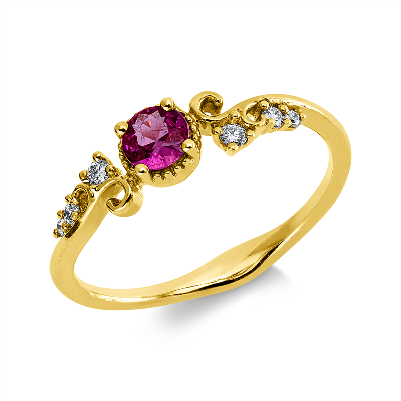 Image 90003256 - Ring 18 kt GG, 6 Brillanten 0,08 ct, TW-si/pi, 1 Rubin 0,25 ct rot, ...