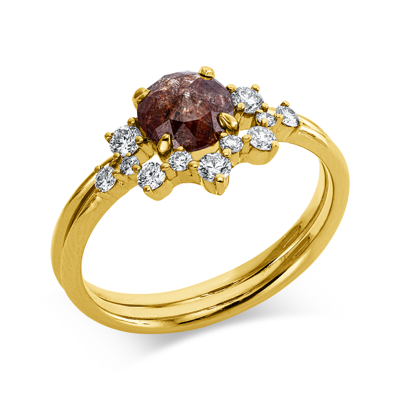 Image 90003011 - Ring 18 kt GG, 11 Brillanten 0,24 ct, I-si/pi, 1 Dia.Split 0,70 ct, braun, ...