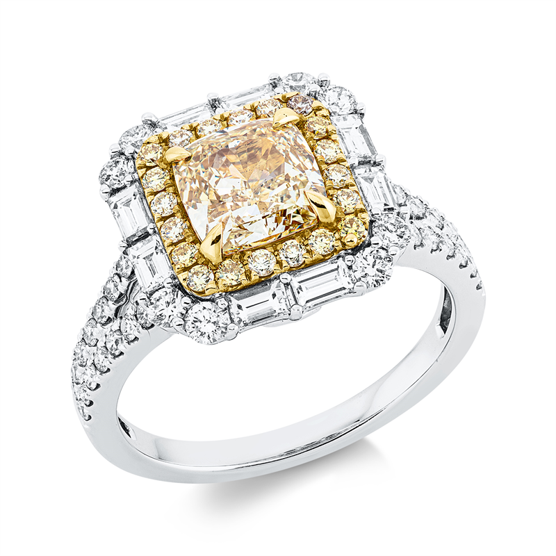 Image 90003014 - Ring 4er-Krappe 18 kt WG GG, GIA 6191677160, 24 Brillanten 0,22 ct, TW-vsi/si, 8 Baguette ...