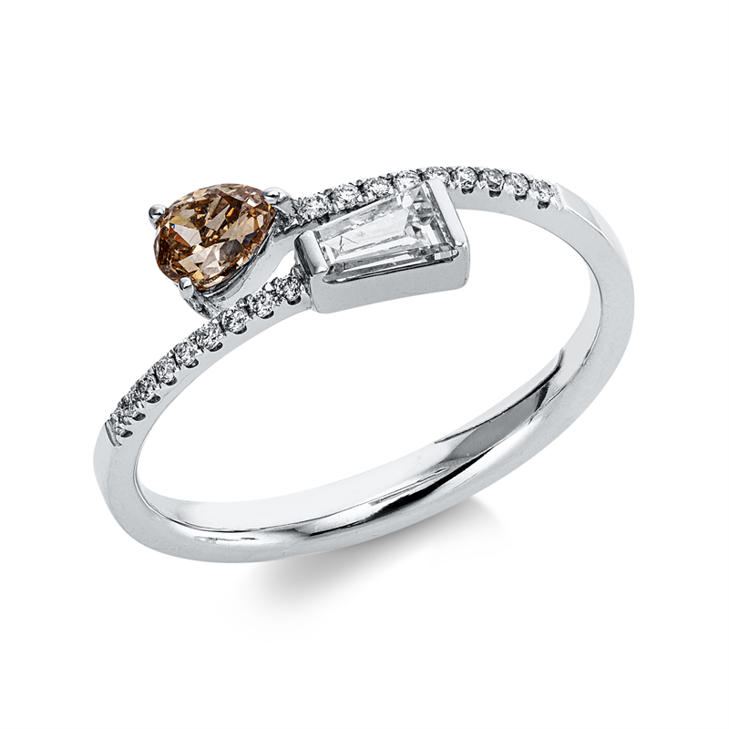 Image 90003265 - Ring 18 kt WG, 1 Trap. 0,21 ct, TW-si, 18 Brillanten 0,07 ct, TW-si, 1 Tropfen 0,29 ct, ...