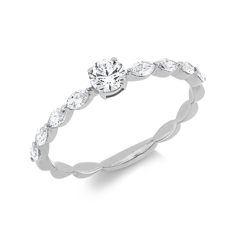 Image 90003266 - Ring 18 kt WG, 1 Brill. 0,22 ct, TW-si, 8 Navette 0,27 ct, TW-si, ...