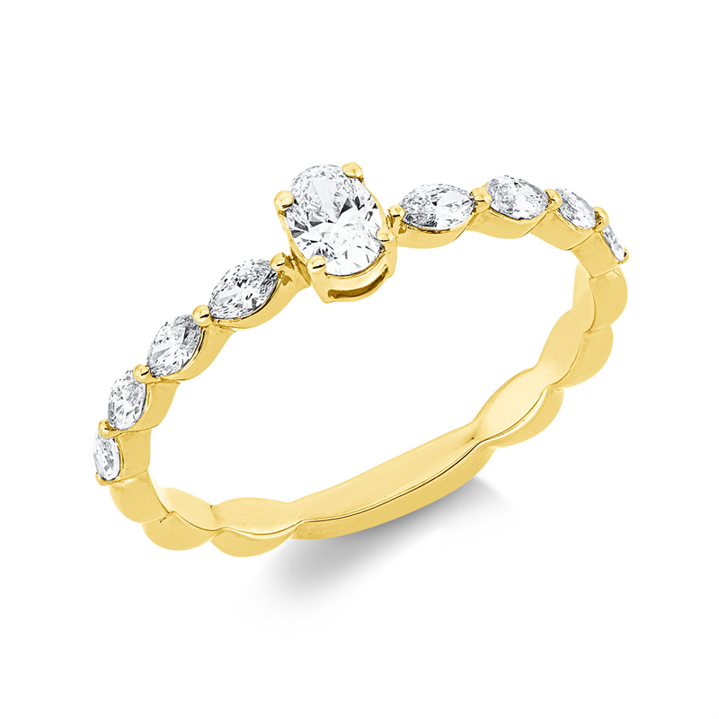 Image 90003267 - Ring 18 kt GG, 1 Oval 0,20 ct, TW-si, 8 Navette 0,29 ct, TW-si, H:3,5 mm, B:4,6 mm, ...