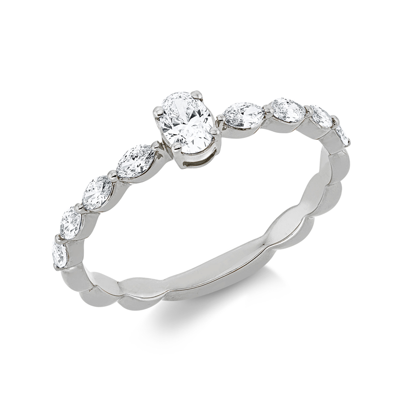Image 90003268 - Ring 18 kt WG, 1 Oval 0,19 ct, TW-si, 8 Navette 0,28 ct, TW-si, ...