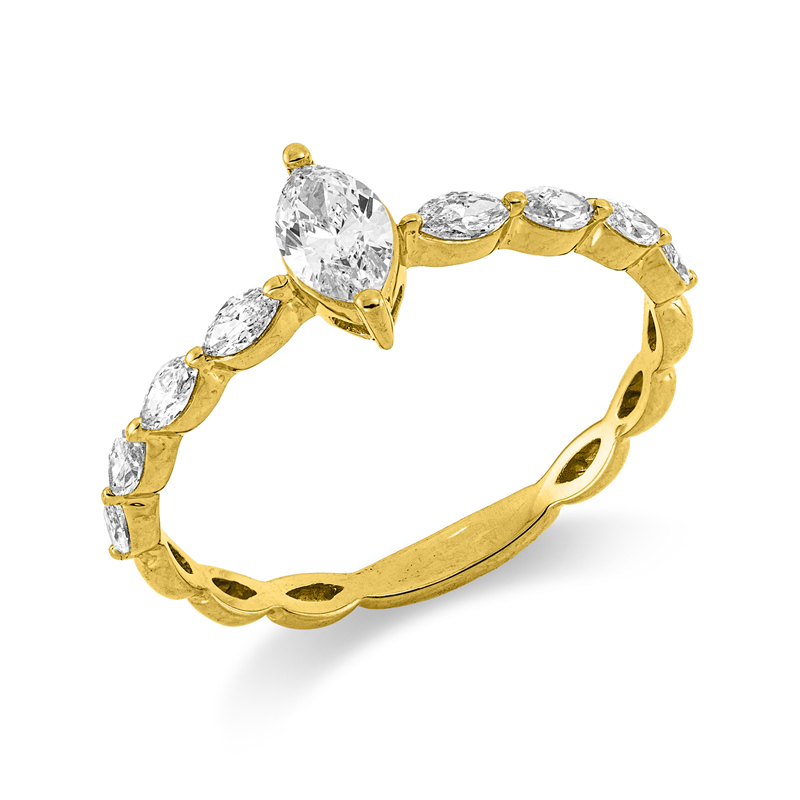 Image 90003269 - Ring 18 kt GG, 1 Navette 0,22 ct, TW-si, 8 Navette 0,25 ct, TW-si, ...