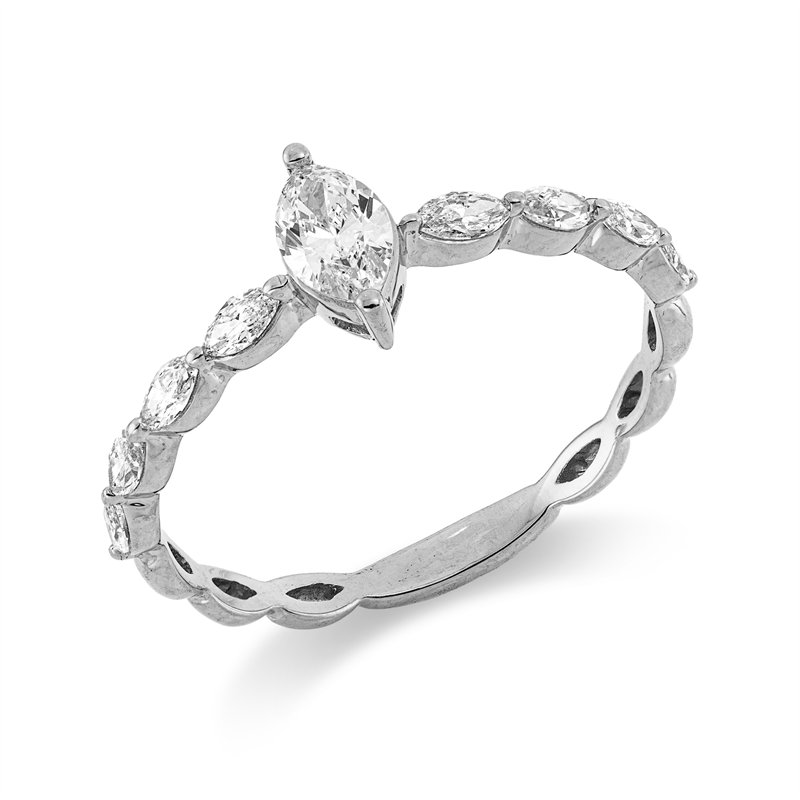 Image 90003270 - Ring 18 kt WG, 1 Navette 0,21 ct, TW-si, 8 Navette 0,31 ct, TW-si, ...