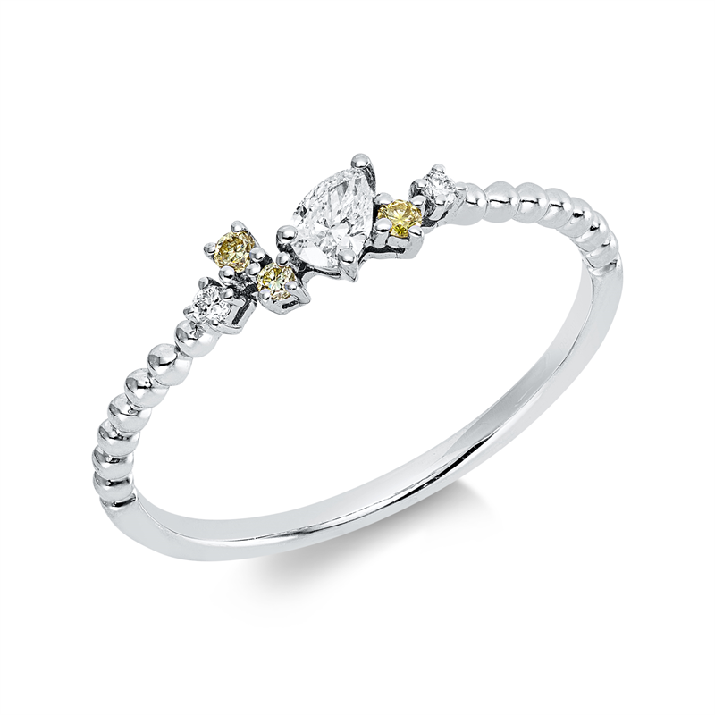 Image 90003032 - Ring 18 kt WG, 2 Brillanten 0,02 ct, TW-pi, 3 Brillanten 0,04 ct, gelb-si, 1 Tropfen 0,11 ...