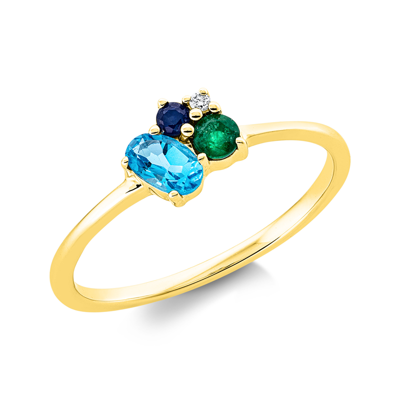 Image 90003107 - Ring 18 kt GG, 1 Brill. 0,01 ct, TW-si, 1 Smaragd 0,09 ct grün, 1 Saphir 0,05 ct blau, 1 ...