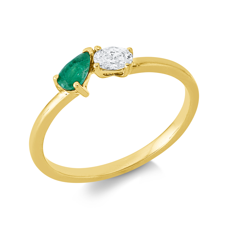 Image 90003109 - Ring 18 kt GG, 1 Oval 0,16 ct, TW-si, 1 Smaragd 0,18 ct grün, H:8,9 mm, B:4,3 mm, ...