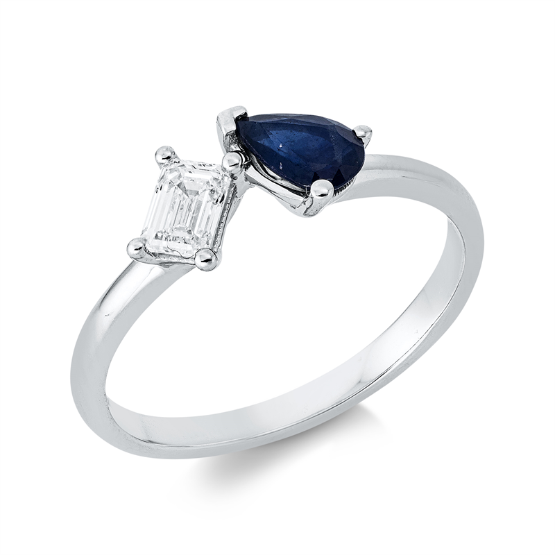 Image 90003110 - Ring 18 kt WG, 1 Sm.schliff 0,31 ct, TW-si, 1 Saphir 0,46 ct blau, H:11,4 mm, B:6,3 mm, ...